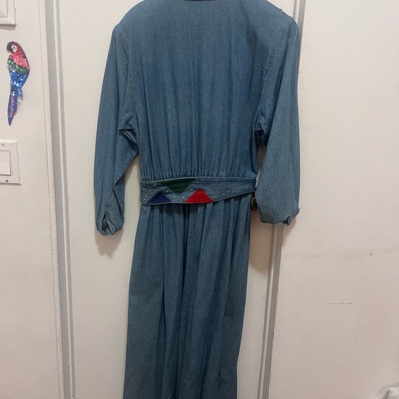 90’s Vintage Blue Creek Jeans Denim Dress with Leather Accents and belt - Picture 4 of 6